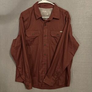 Eddie Bauer Lightweight Flannel Mens L Burgundy L/S Workwear Button Up Shirt